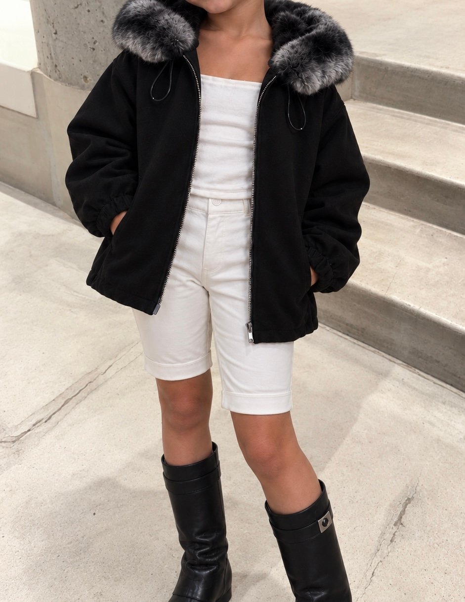 Black jacket with Fur - Image 2